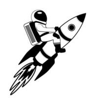 Astronaut riding a rocket spaceship. Cartoon flat vector illustration