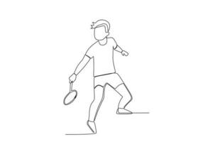 vector continuous line of male badminton player receive the ball to return to the opponent