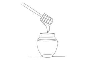 Vector continuous line drawing of honey bottle vector illustration