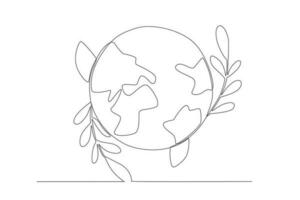 Vector half of the earth and i bud of the tree on it world environment day oneline drawing