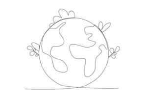 Vector a tree on half the earth world environment day oneline drawing