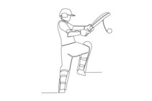 vector oneline of cricket ball player hitting the ball