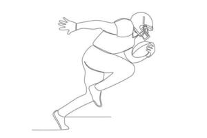 vector continuous line of american football player running with the ball