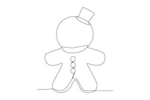 vector single continuous line drawing of Gingerbread with hat and scarves