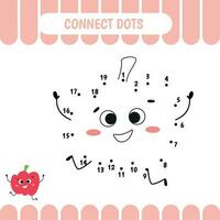 Dot to dot educational game for preschool kids. Pepper. Activity worksheet. Counting number  handwriting practice. Vector Illustration.