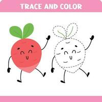 Radish. Trace the line game for kids. Educational activity worksheets. vector