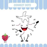 Dot to dot educational game for preschool kids. Raspberry. Activity worksheet. Counting number  handwriting practice. Vector Illustration.