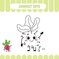 Dot to dot educational game for preschool kids. Beet. Activity worksheet. Counting number  handwriting practice. Vector Illustration.