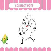 Dot to dot educational game for preschool kids. Corn. Activity worksheet. Counting number  handwriting practice. Vector Illustration.