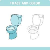 Activity page for kids education. Trace and color worksheet for kids. Tracing objects. Color page. Toilet vector