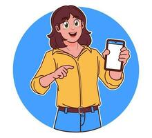 mujer sosteniendo teléfono inteligente vector