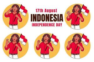 Woman holding Indonesian flag, Indonesia independence day vector