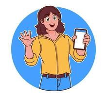 Woman holding smartphone vector