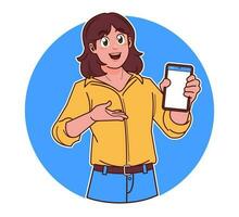 Woman holding smartphone vector