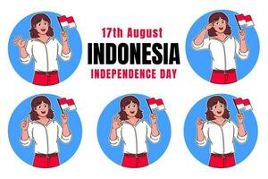 Woman holding Indonesian flag, Indonesia Independence Day vector