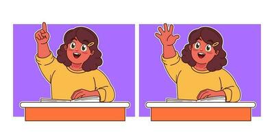 Little girl studying in class and raising hand vector