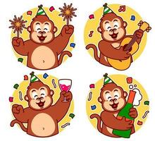 cumpleaños mono dibujos animados pegatinas vector