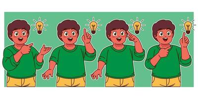 Child thinking with light bulb vector