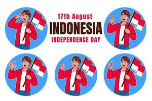 hombre participación indonesio bandera, Indonesia independencia día vector