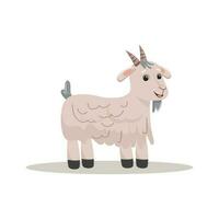 Flat cartoon illustration of a goat on white background. vector