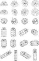 Set of 3D wireframe objects Part 3, collection of 3D wireframe illustrations vector