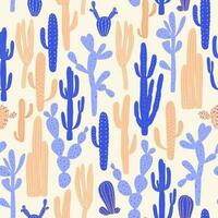 Cactuses and succulents bright seamless pattern. Abstract plants background vector