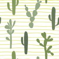 Hand drawn seamless repeating pattern with cactus plants on striped background vector