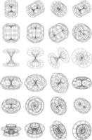 Set of 3D wireframe objects, collection of 3D wireframe illustrations vector