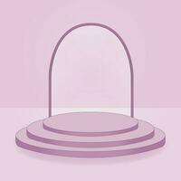 Vector graphic illustration of a pink podium with an arch and a pink background.