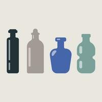 Graphic vector illustration of bottles of different shapes and colors on a beige background