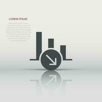 Market trend icon in flat style. Decline arrow with magnifier vector illustration on white isolated background. Decrease business concept.