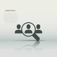 Search job vacancy icon in flat style. Loupe career vector illustration on white isolated background. Find people employer business concept.