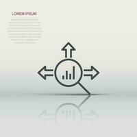 Market trend icon in flat style. Growth arrow with magnifier vector illustration on white isolated background. Increase business concept.