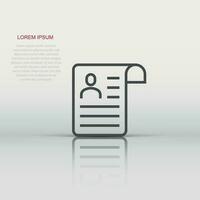 Resume icon in flat style. Contract document vector illustration on white isolated background. Paper notepad business concept.