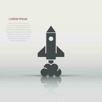 Rocket icon in flat style. Spaceship launch vector illustration on white isolated background. Sputnik  business concept.