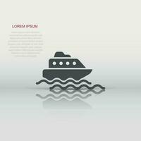 Tourism ship icon in flat style. Fishing boat vector illustration on white isolated background. Tanker destination business concept.