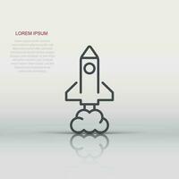 Rocket icon in flat style. Spaceship launch vector illustration on white isolated background. Sputnik  business concept.