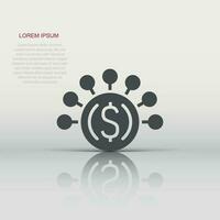 Money revenue icon in flat style. Dollar coin vector illustration on white isolated background. Finance structure business concept.