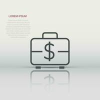 Money briefcase icon in flat style. Cash box vector illustration on white isolated background. Finance business concept.