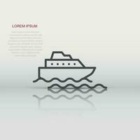 Tourism ship icon in flat style. Fishing boat vector illustration on white isolated background. Tanker destination business concept.