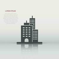 Building icon in flat style. Town skyscraper apartment vector illustration on white isolated background. City tower business concept.