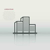 icono de construcción en estilo plano. ciudad rascacielos apartamento vector ilustración sobre fondo blanco aislado. concepto de negocio de la torre de la ciudad.