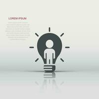 People with bulb icon in flat style. idea vector collection illustration on white isolated background. Brain mind business concept.