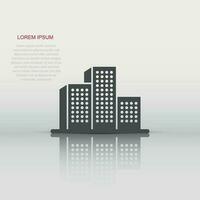 Building icon in flat style. Town skyscraper apartment vector illustration on white isolated background. City tower business concept.