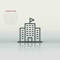 Building icon in flat style. Town skyscraper apartment vector illustration on white isolated background. City tower business concept.