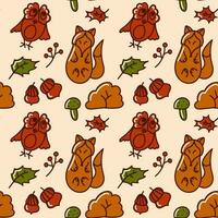 Autumn seamless pattern. Cute fox, owl, acorn, mushroom and leaves. Vector illustration. Ideal for use in textiles, paper designs, home decor, and other creative projects