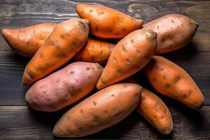 stock photo of sweet potato in kitchen table flat lay
