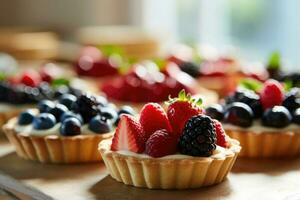 tarts in the kitchen table Food Photography AI Generated photo