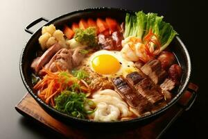 Sukiyaki japonés comida fotografía ai generado foto