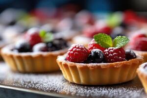 tarts in the kitchen table Food Photography AI Generated photo